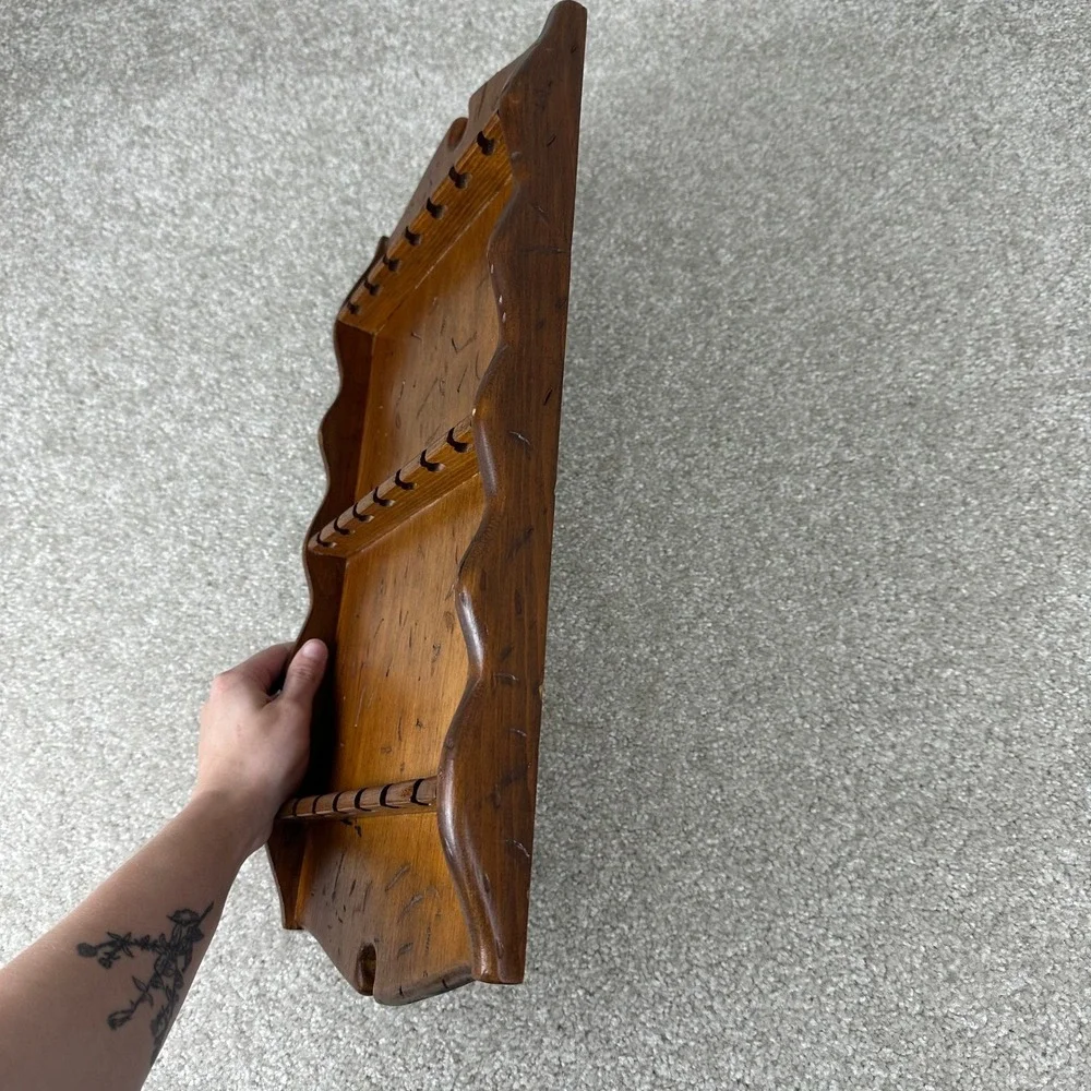 Vintage Wood Spoon Rack Wall Hanging Display 18 Slot Souvenir Holder Rustic